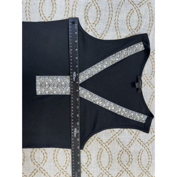 Express Large Black Tank Top Beaded Sequin SIlver - Picture 5 of 8